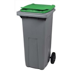 CONTENEUR POUBELLE PLASTIQUE TRI SELECTIF 2 ROUES GRIS/VERT 120 LITRES