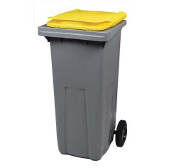 CONTENEUR POUBELLE PLASTIQUE TRI SELECTIF 2 ROUES GRIS/JAUNE 240 LITRES