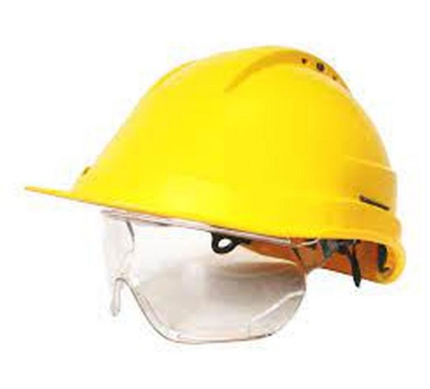 CASQUE DE CHANTIER KARA AVEC LUNETTES JAUNE