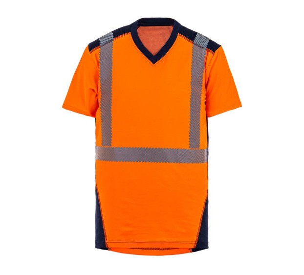 TEE-SHIRT HAUTE VISIBILITÉ MANCHES COURTES JAKARTA ORANGE FLUO/MARINE