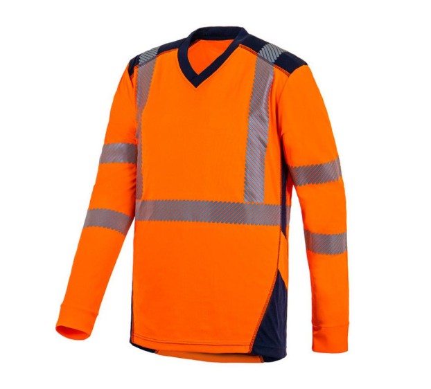 TEE-SHIRT HAUTE VISIBILITÉ MANCHES LONGUES ORANGE BALI FLUO/MARINE T. 5XL