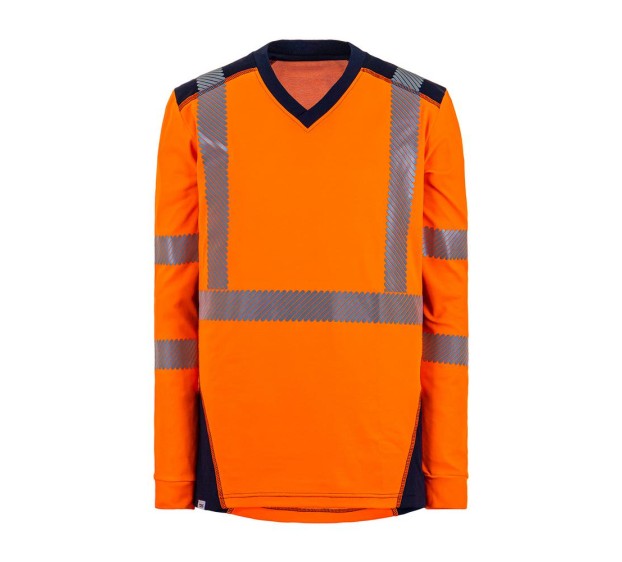 TEE-SHIRT HAUTE VISIBILITÉ JAKARTA MANCHES LONGUES ORANGE FLUO/MARINE T.4XL