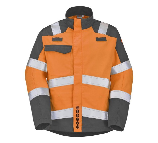 BLOUSON HAUTE VISIBILITE/ANTISTATIQUE/IGNIFUGE/SOUDEUR/ANTI-ACIDE/ATEX ABRA 300 XP ORANGE FLUO/GRIS CHARCOAL