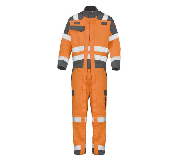 COMBINAISON DOUBLE ZIP HAUTE VISIBILITE/ANTISTATIQUE/IGNIFUGE/SOUDEUR/ANTI-ACIDE/ATEX CONDOR 300 XP ORANGE FLUO/GRIS CHARCOAL