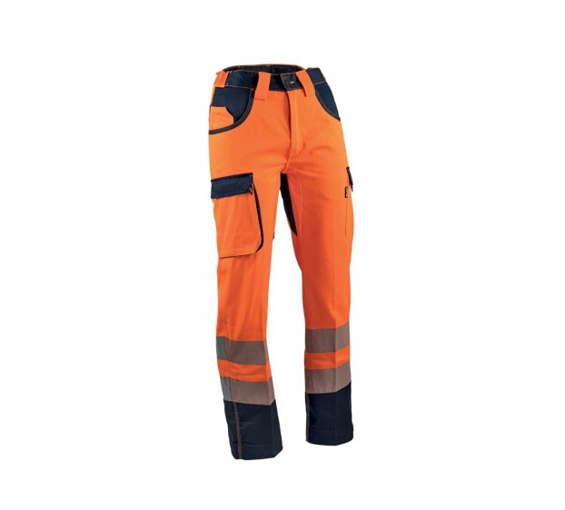 PANTALON RÉFLÉCHISSANT HOMME/FEMME EMETTEUR ORANGE FLUO/BLEU FONCE 