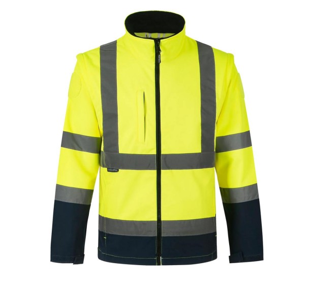 BLOUSON HAUTE VISIBILITÉ SOFTSHELL ZOE JAUNE FLUO/MARINE