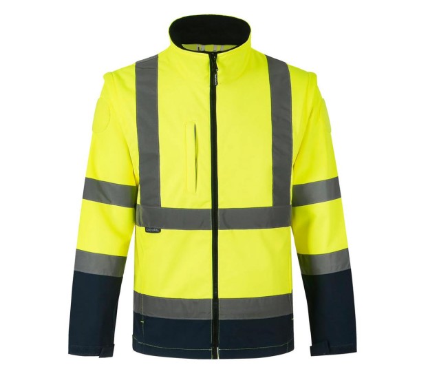 BLOUSON HAUTE VISIBILITÉ SOFTSHELL ZOE JAUNE FLUO/MARINE 