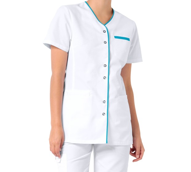 BLOUSE DE TRAVAIL FEMME ELLA BLANC/TURQUOISE