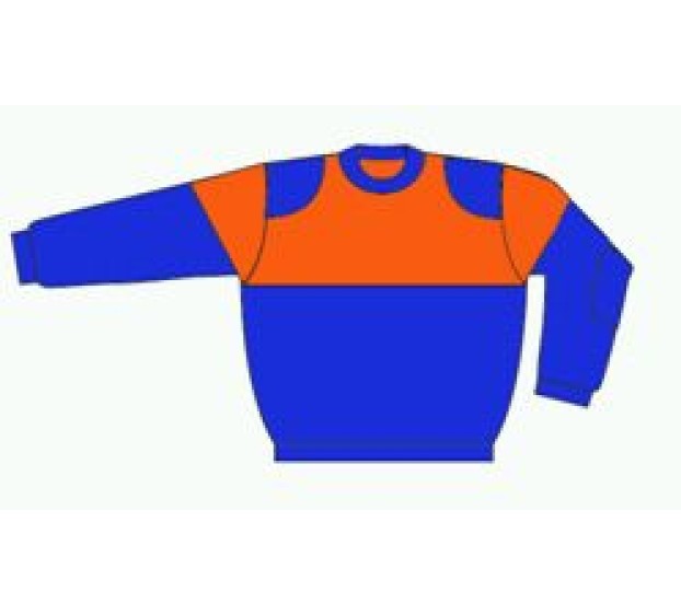PULL DE TRAVAIL COL ROND BLEU/MANDARINE