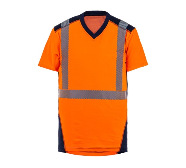 T-SHIRT HAUTE VISIBILITÉ JAKARTA MANCHES COURTES ORANGE FLUO/MARINE T.5XL