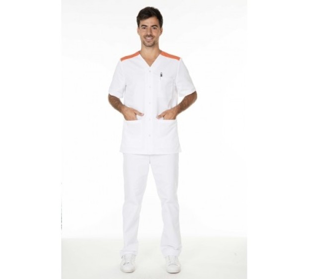 TUNIQUE INFIRMIER HOMME VALENTIN BLANC/CORAIL