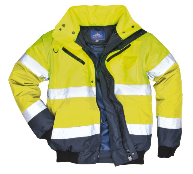 BLOUSON DE PLUIE HAUTE VISIBILITÉ BOMBER JAUNE FLUO/MARINE