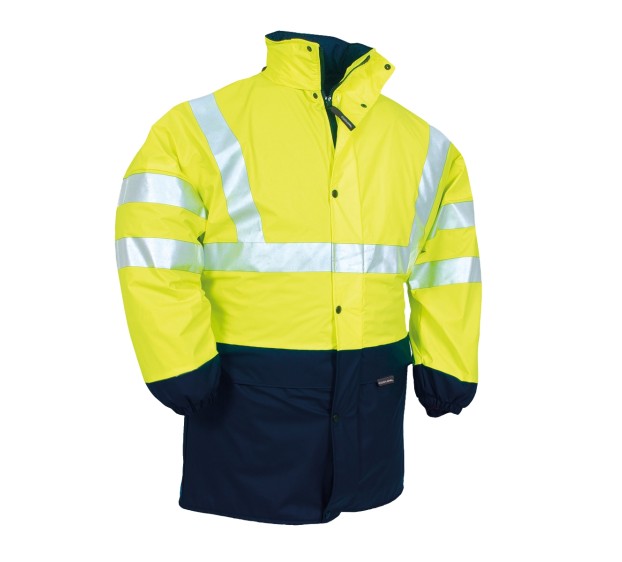 VESTE DE PLUIE RÉFLÉCHISSANTE MADUO JAUNE FLUO/MARINE 