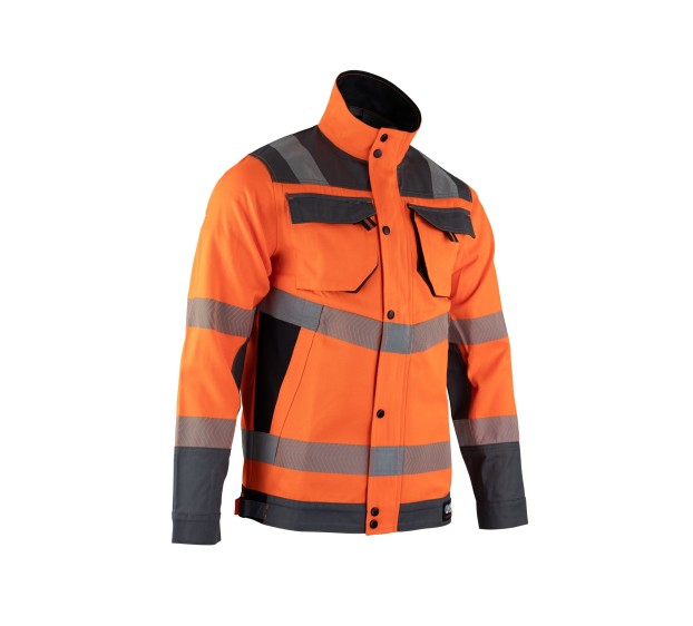 VESTE RÉFLÉCHISSANTE HOMME/FEMME COL MONTANT CANDELA ORANGE FLUO/GRIS ACIER T. 8