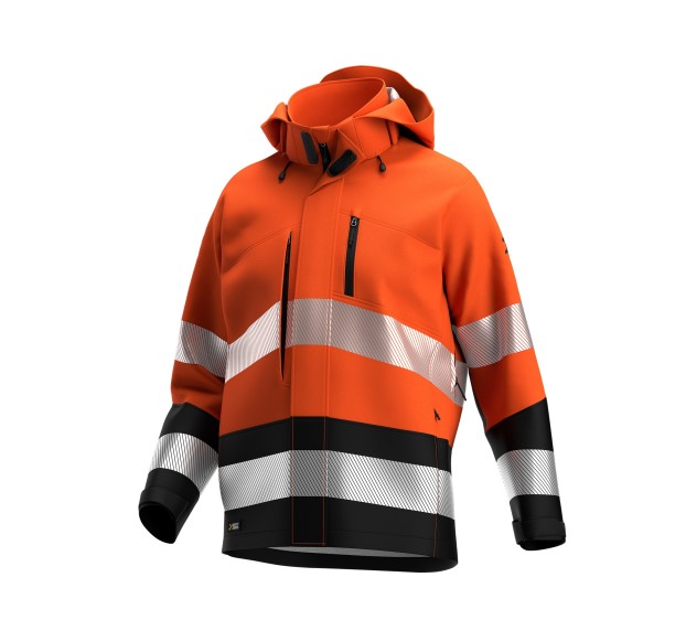 VESTE RÉFLÉCHISSANTE HOMME/FEMME SOFTSHELL SCUTI ORANGE FLUO/NOIR