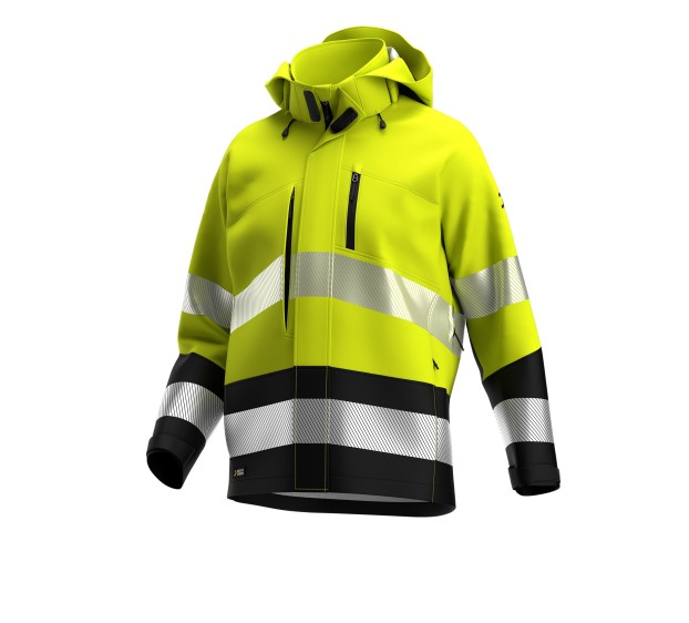 VESTE RÉFLÉCHISSANTE HOMME/FEMME SOFTSHELL SCUTI JAUNE FLUO/NOIR