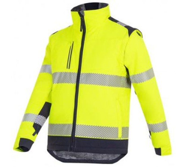 VESTE RÉFLÉCHISSANTE HOMME/FEMME SOFTSHELL SHERPA JAUNE FLUO/MARINE