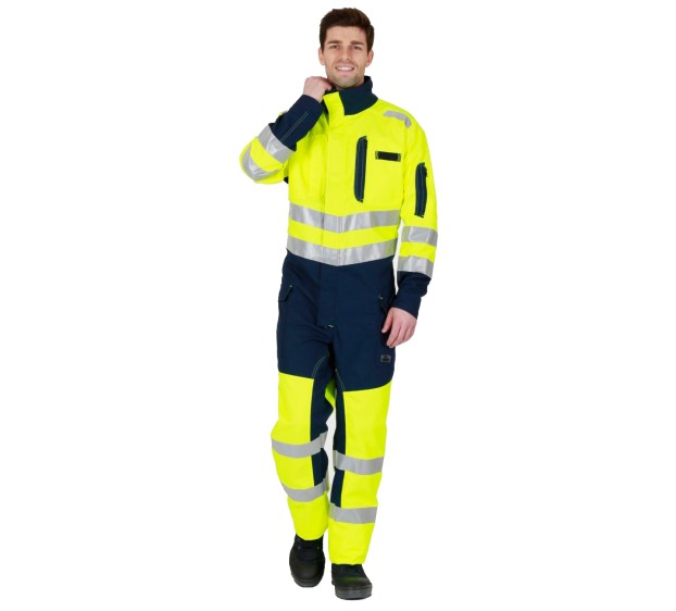 COMBINAISON RÉFLÉCHISSANTE 1 ZIP ROADY JAUNE FLUO/MARINE 