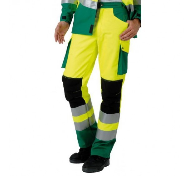 PANTALON RÉFLÉCHISSANT HOMME/FEMME RENFORTS GENOUX ROADY EJ 75 CM JAUNE FLUO/VERT AMAZONIE