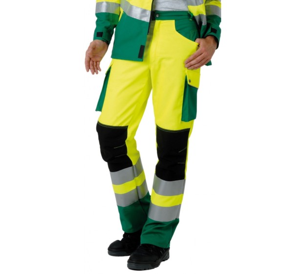 PANTALON RÉFLÉCHISSANT HOMME/FEMME RENFORTS GENOUX ROADY EJ 82 CM JAUNE FLUO/VERT AMAZONIE