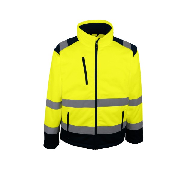 VESTE RÉFLÉCHISSANTE SOFTSHELL HOMME/FEMME VULCA JAUNE FLUO/BLEU MARINE 