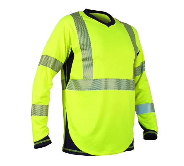 TEE-SHIRT HAUTE VISIBILITÉ TONGA PROTECT MANCHES LONGUES JAUNE FLUO/MARINE 