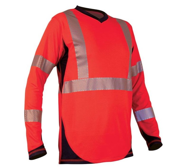 TEE-SHIRT HAUTE VISBILITE MANCHES LONGUES TONGA PROTECT ROUGE FLUO NOIR T.7XL