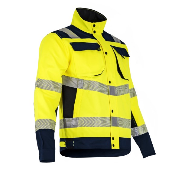 VESTE RÉFLÉCHISSANTE HOMME/FEMME COL MONTANT REFLEXION JAUNE FLUO/BLEU FONCE