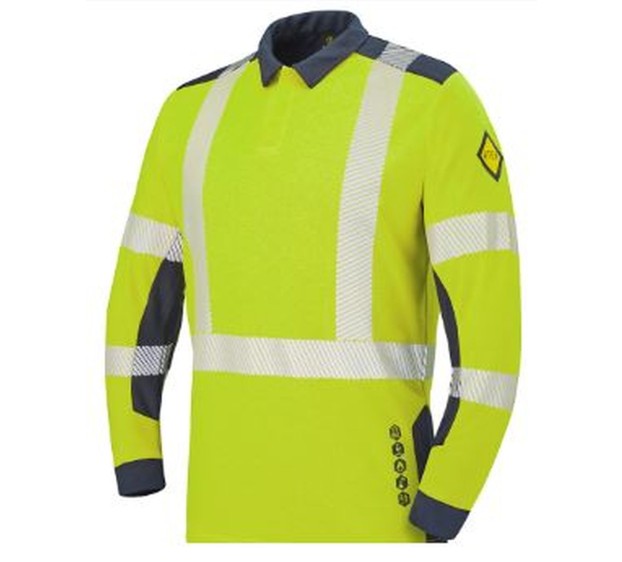 POLO HAUTE VISIBILITÉ LAPILLI JAUNE FLUO/MARINE 
