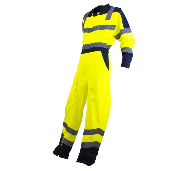 COMBINAISON RÉFLÉCHISSANTE DOUBLE ZIP VIGILENCE JAUNE FLUO/MARINE 