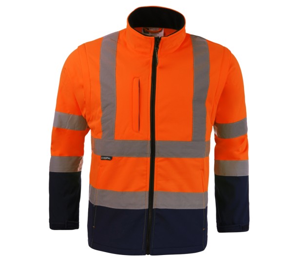 BLOUSON HAUTE VISIBILITÉ SOFTSHELL ZOE ORANGE FLUO/MARINE