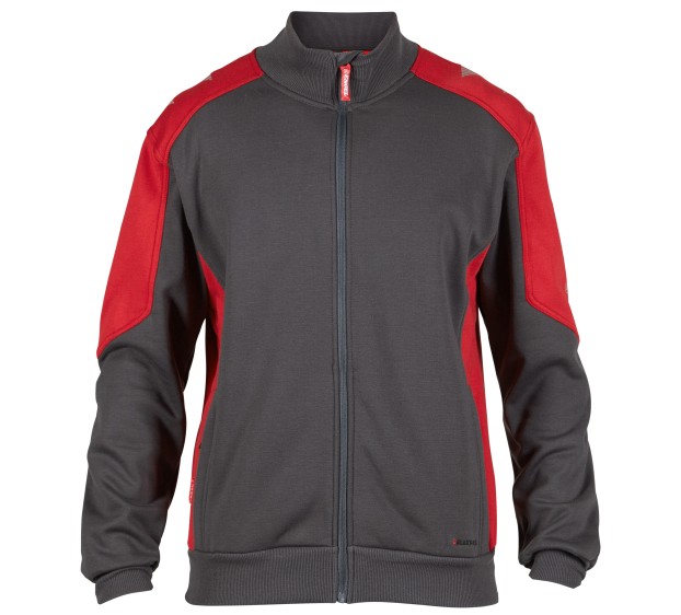 SWEAT DE TRAVAIL CARDIGAN AVEC COL GRIS ANTHRACITE/ROUGE TOMATE 