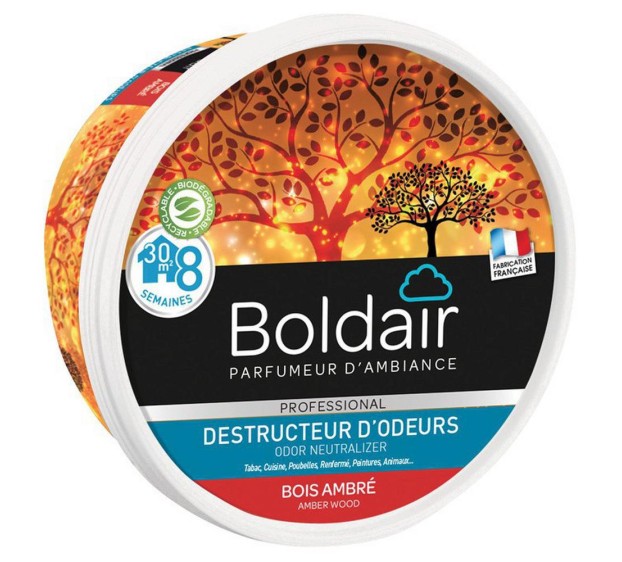 GEL DESTRUCTEUR D'ODEUR BOLDAIR PARFUMANT BOIS AMBRE 300 G