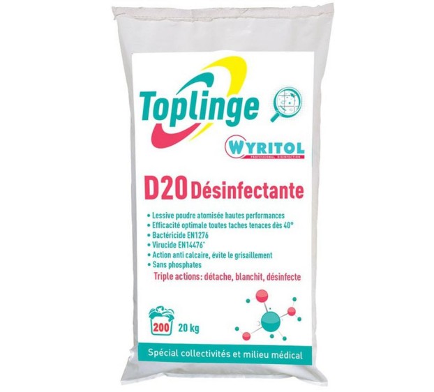 LESSIVE POUDRE PROFESSIONNELLE TOPLINGE D20 DÉSINFECTANTE 20 KG