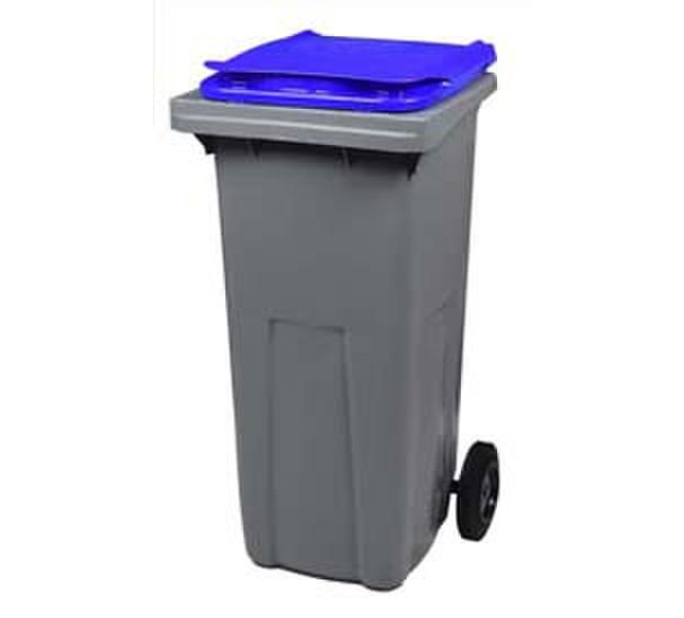 CONTENEUR POUBELLE PLASTIQUE TRI SÉLECTIF 2 ROUES PLASTIQUE GRIS/COUVERCLE BLEU 120 L
