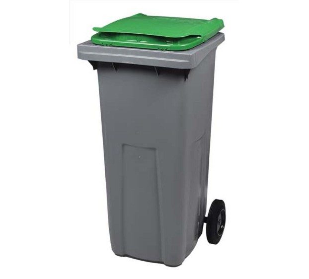 CONTENEUR POUBELLE PLASTIQUE TRI SÉLECTIF 2 ROUES PLASTIQUE GRIS/COUVERCLE VERT 120 L