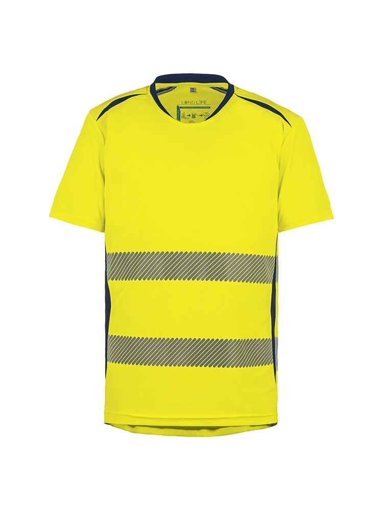 TEE SHIRT HAUTE VISIBILITE MANCHES COURTES LONG LIFE JAUNE FLUO MARINE
