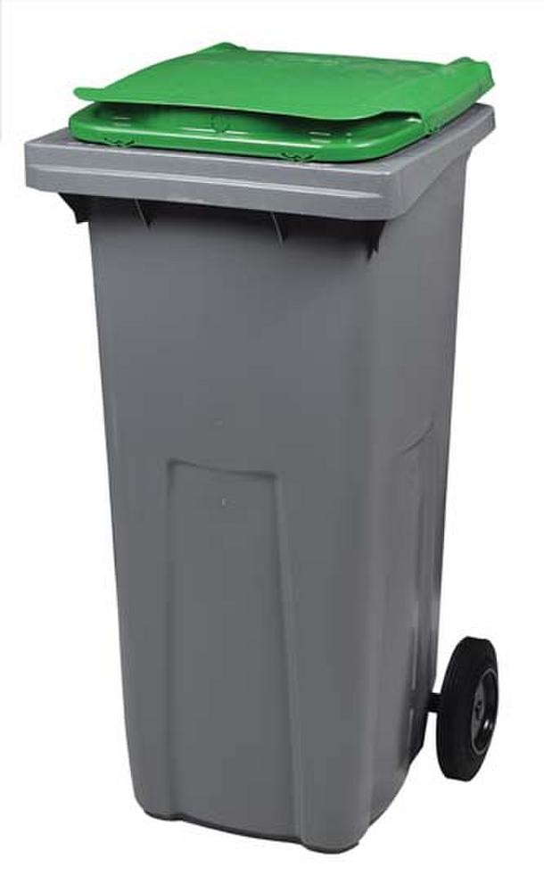 CONTENEUR POUBELLE PLASTIQUE TRI SELECTIF 2 ROUES GRIS/VERT 120 LITRES