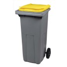 CONTENEUR POUBELLE PLASTIQUE TRI SELECTIF 2 ROUES GRIS/JAUNE 120 LITRES