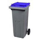 CONTENEUR POUBELLE PLASTIQUE TRI SÉLECTIF 2 ROUES PLASTIQUE GRIS/COUVERCLE BLEU 120 L