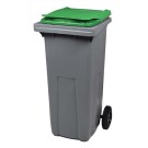 CONTENEUR POUBELLE PLASTIQUE TRI SELECTIF 2 ROUES GRIS/VERT 120 LITRES